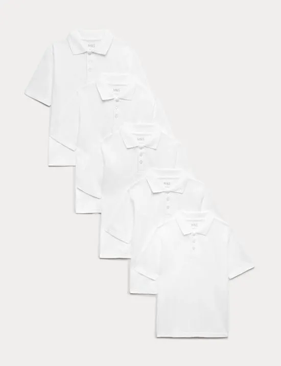 5 Pack Unisex Pure Cotton School Polo Shirts (2-18 Yrs)