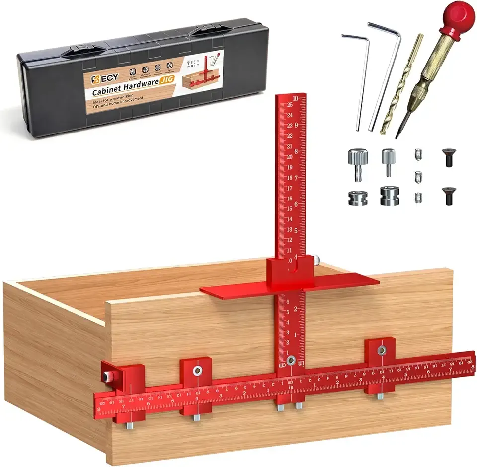 ECY Cabinet Hardware Jig – Adjustable Cabinet Handle Installation Tool, All-Aluminum Drill Guide with Automatic Center Punch for Drawer Pulls & Cabinet Doors