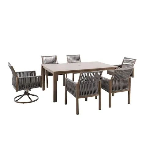 Hampton Bay Ridgewalk 7-Piece Wicker Patio Dining Set with Brown CushionGuard Cushions, in Brown