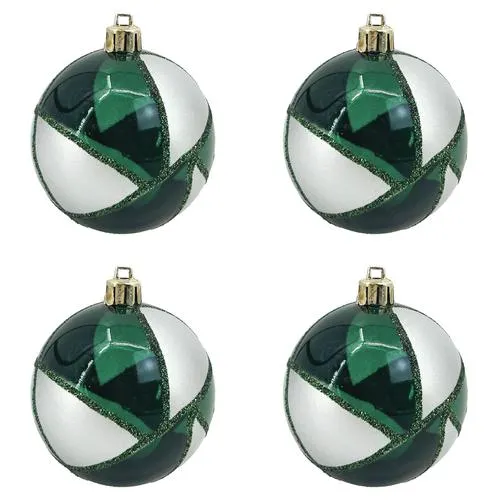 Enchanted Forest® 80mm Dark Green Glitter Designs Shatterproof Ornaments - 4 Pack
