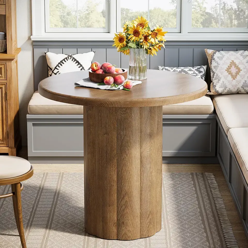 Tribesigns 31.5-Inch Round Dining Table for 2-4 People, Small Kitchen Table with Sturdy Base for Dining Room, Living Room, Brown