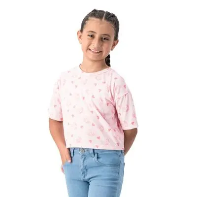 Playera Fantastic Niña Cuello Redondo Estampado Corazones Y Botas