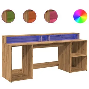 Mesa de Escritorio | Escritorio de despacho | Escritorio con LED madera ingeniería roble artisian 200x55x91cm CFW560200