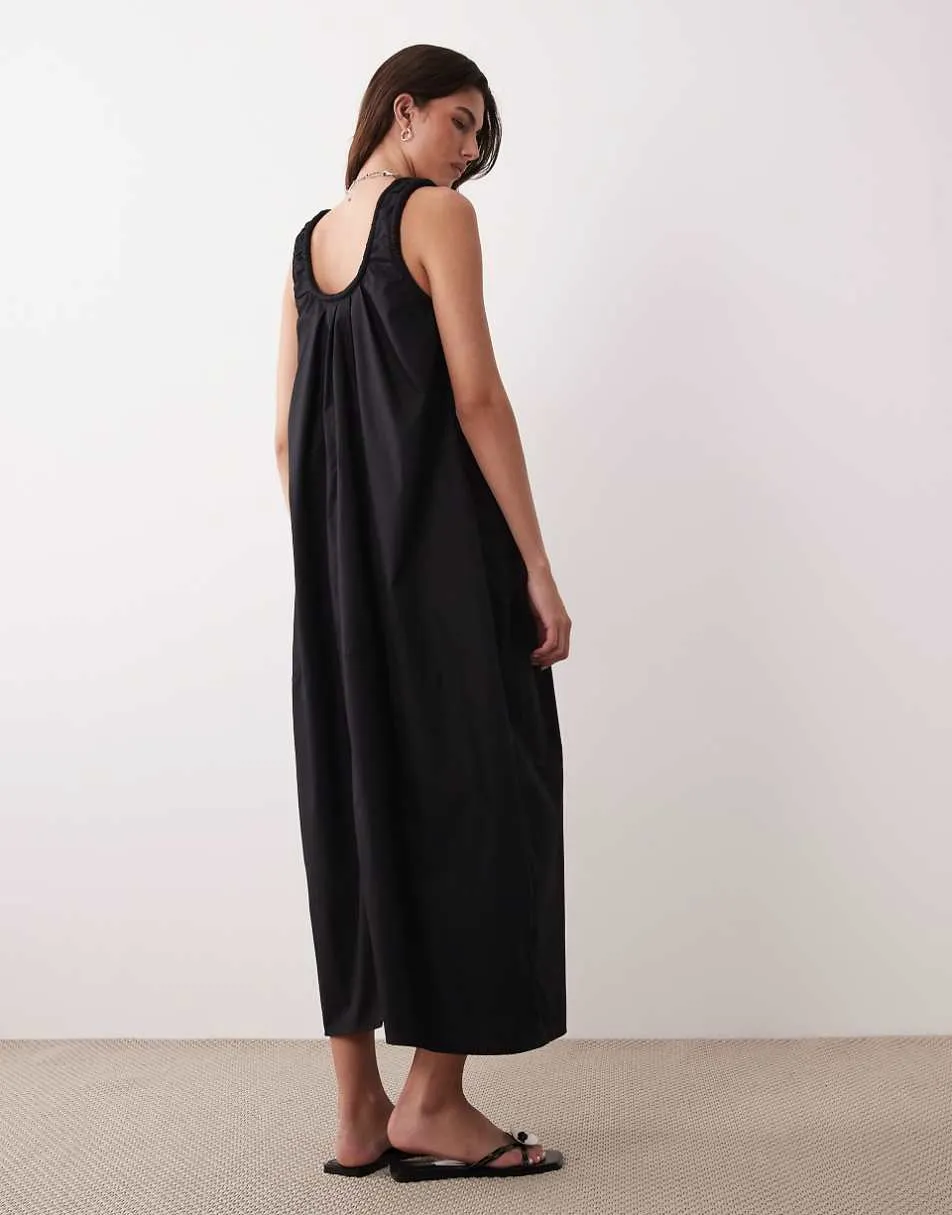 ASOS DESIGN poplin ruched neck maxi sundress in black