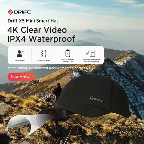 Drift X5 Mini 4K Wearable Camera EIS Hat Clip Head Mount POV Video Recorder WiFi Waterproof for Moto Bicycle Sports Vlogging