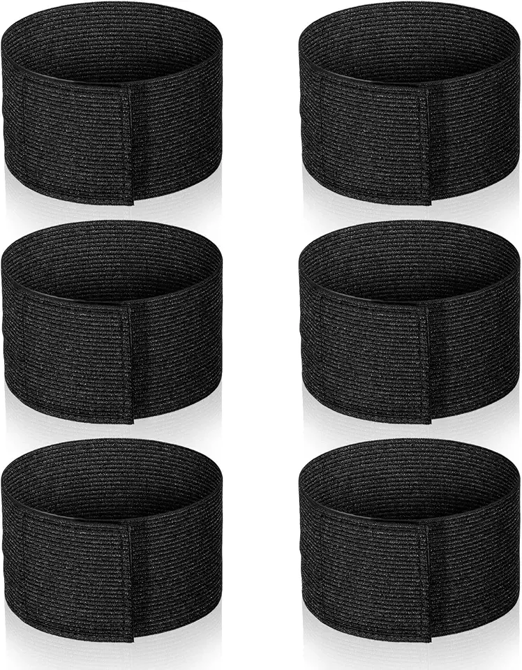 6Pcs Captain Armbands, Adjustable Black Arm Bands, Elastic Nylon Soccer Armbands for Sport, Basketball, Volleyball, Football