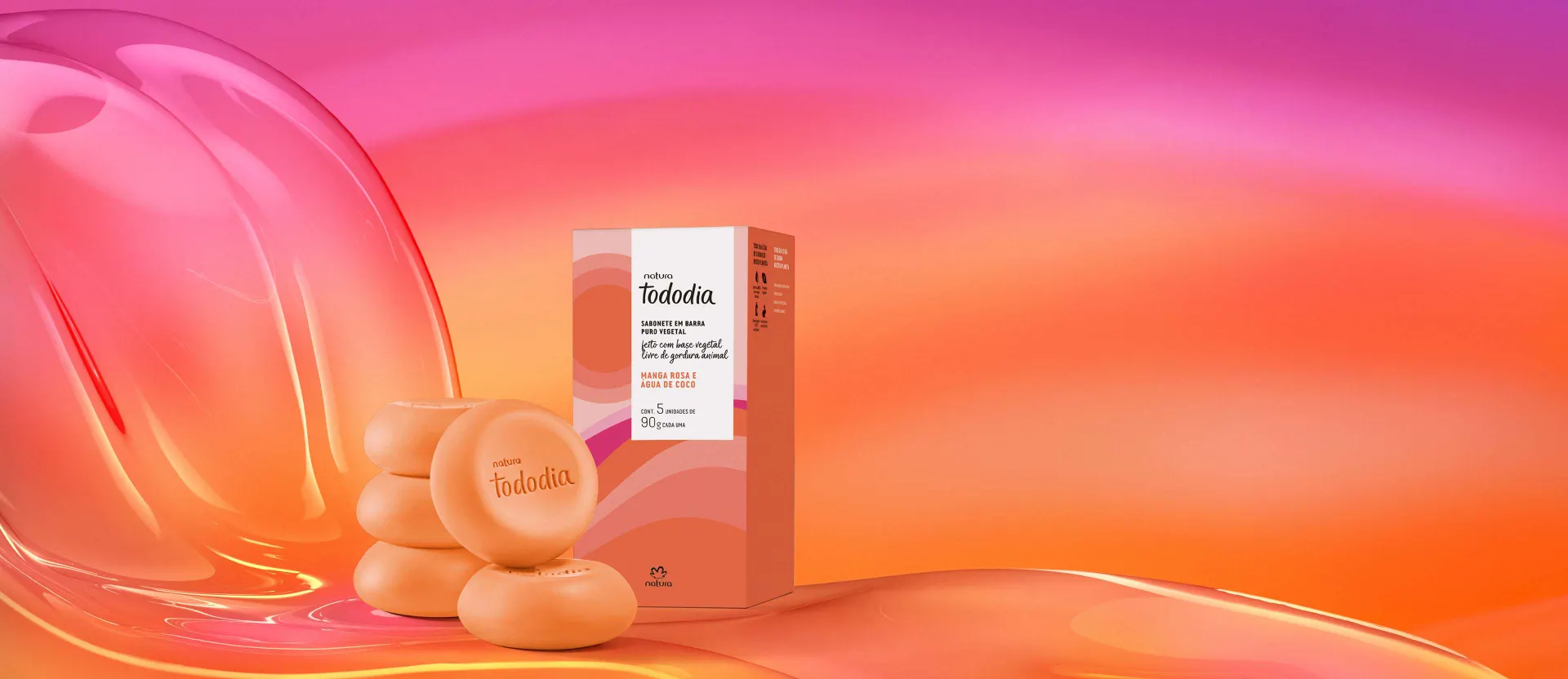 Sabonete em Barra Puro Vegetal Tododia Manga Rosa e Água de Coco (5 unidades)