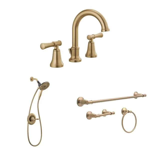 Chamberlain Gold 8 in.​ Widespread Faucet, Single-​Handle Shower Faucet and 3-​Piece Hardware Set, Champagne Bronze