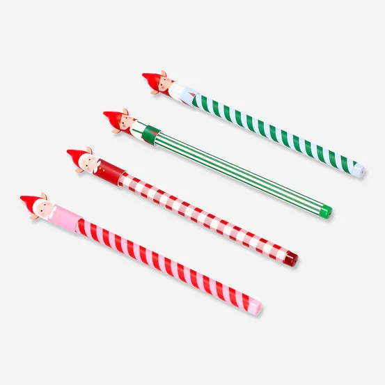 Glitter gel pens with elf toppers - 4 pcs