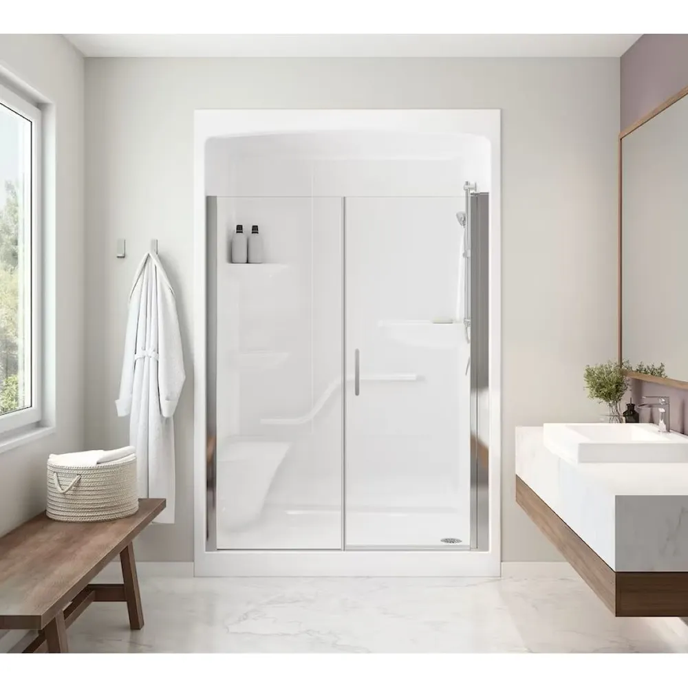 MAAX Camelia DI 60L x 34W x 88H in. 3-in-1 Shower Kit - Shower Stall Enclosure with Right Drain Base, Wall, and Glass Shower Door in Chrome