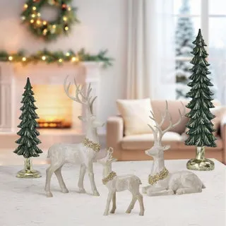Holiday Deer Family with Trees, Set of 5