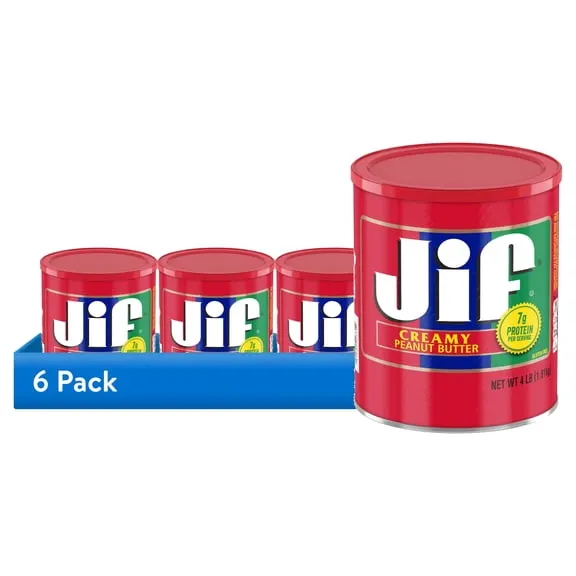 (6 pack) Jif Creamy Peanut Butter, 4-Pound Can