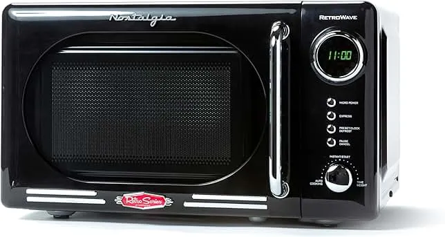 Nostalgia Retro Compact Countertop Microwave Oven, 0.7 Cu. Ft. 700-Watts with LED Digital Display, Child Lock, Easy Clean Interior, Black