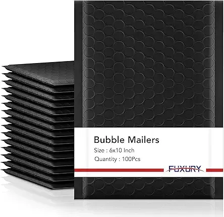Fuxury Bubble Mailers 6x10" 100Pack Black Padded Envelopes Usable Size 6x9"