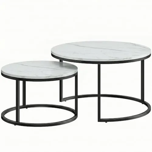 2-piece Nesting Coffee Table Set, Marble White