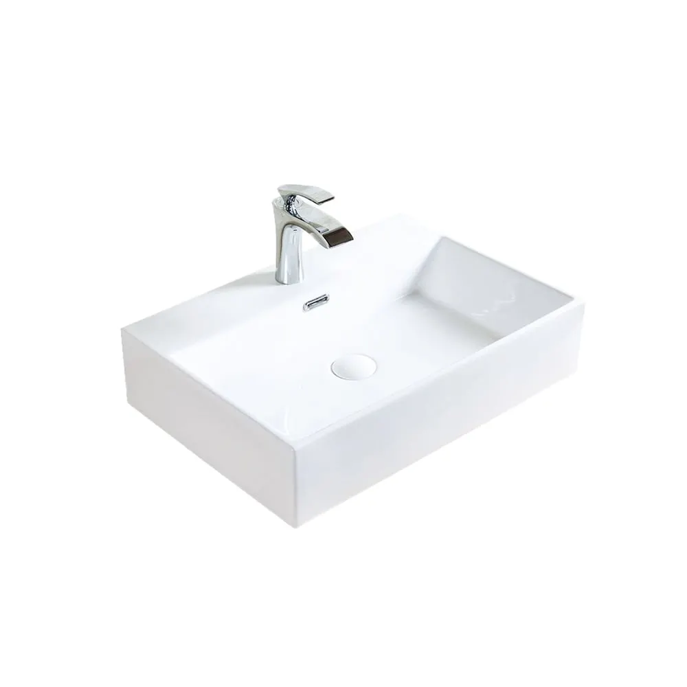 A&E Bath and Shower Hana 23-5/8 inch Ceramic Vessel Rectangular Sink Basin with Overflow in Glossy White