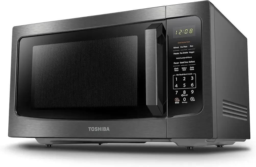 TOSHIBA ML-EM45P(BS) Countertop Microwave Oven with Smart Sensor and 13.6" Removable Position Memory Turntable, Sound On/Off Function, 1200W, 1.6 Cu.ft, Black Stainless Steel