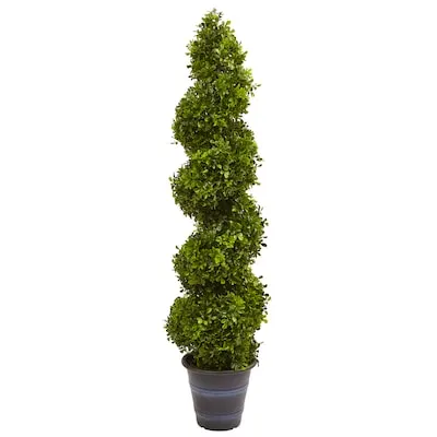 Set of 2 Artificial Cedar Topiary Ball Trees 24 Inch UV Resistant Faux Cypress Plants with Ground Spike Outdoor Fake Shrubs Bushes for Front Porch Garden Backyard Decor