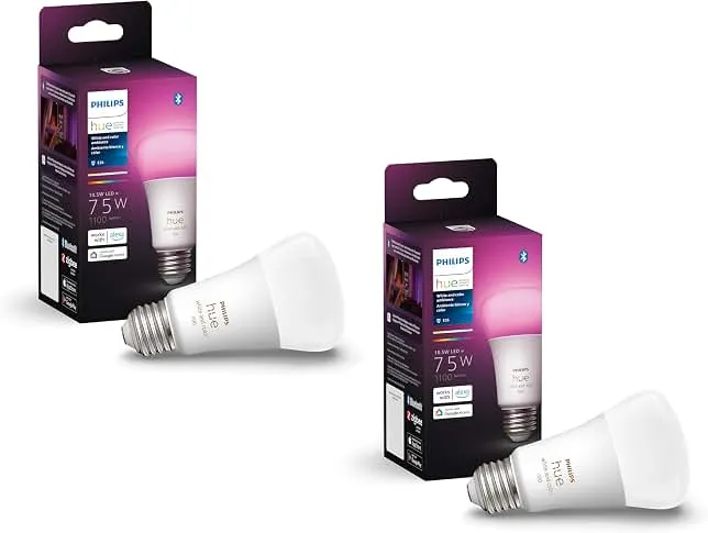 Philips Hue Smart 75W A19 LED Bulb - White and Color Ambiance Color-Changing Light - 2 Pack - 1100LM - E26 - Indoor - Control with Hue App…