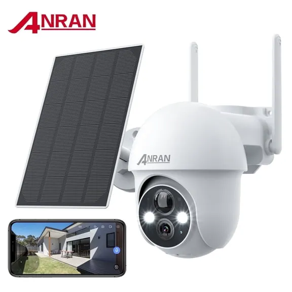 Best seller 2K Solar Security Camera with Spotlight, ANRAN 360 View Wireless Outdoor Camera, Waterproof PIR Detection, Rechargeable Battery Powered Home Surveillance Camera with Color Night Vision 2-Way Audio $57.99 Was $169.99