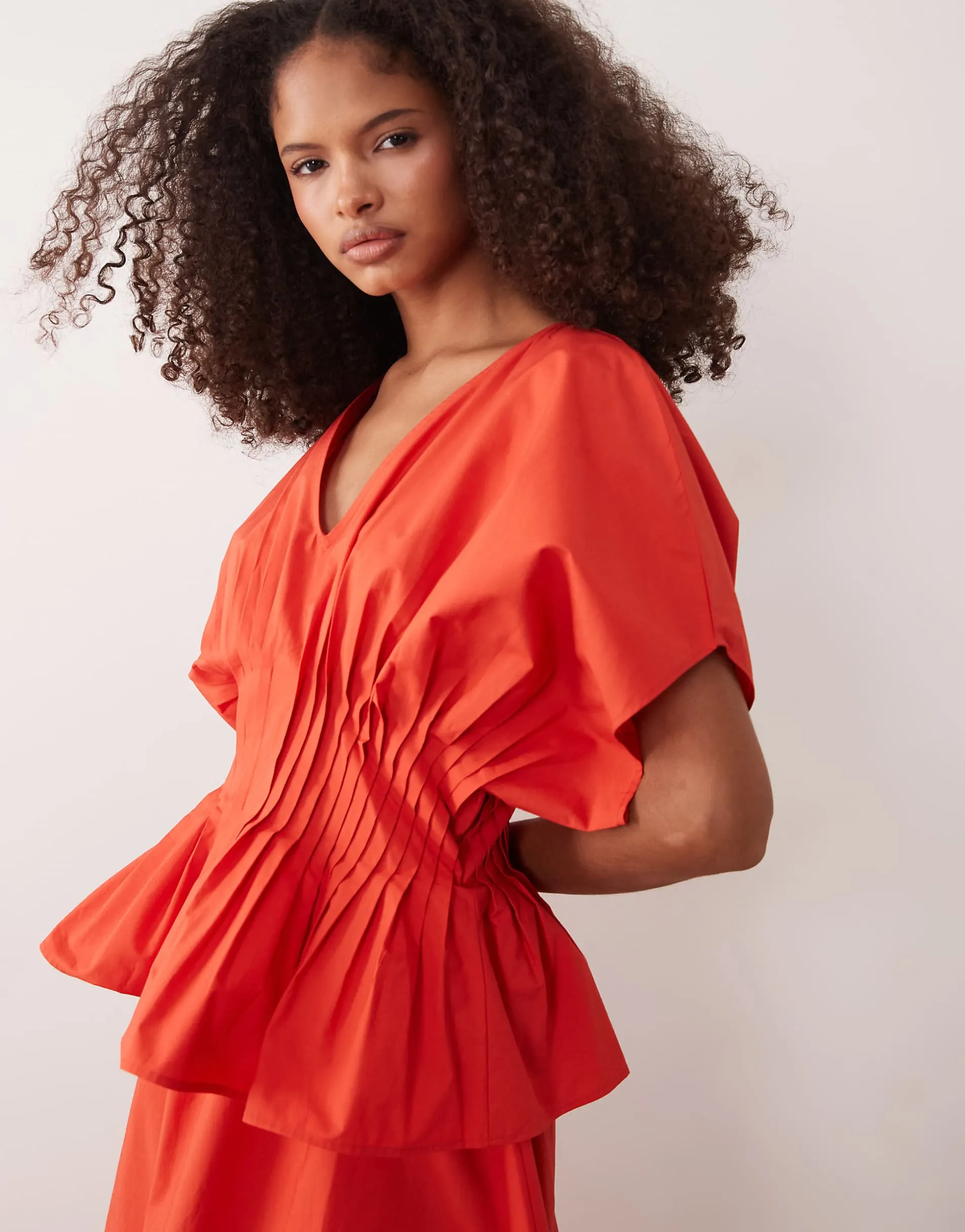 ASOS DESIGN v neck nipped waist peplum maxi dress in red