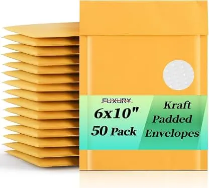 Fuxury Kraft Bubble Mailer 6x10" Padded Envelopes 50…