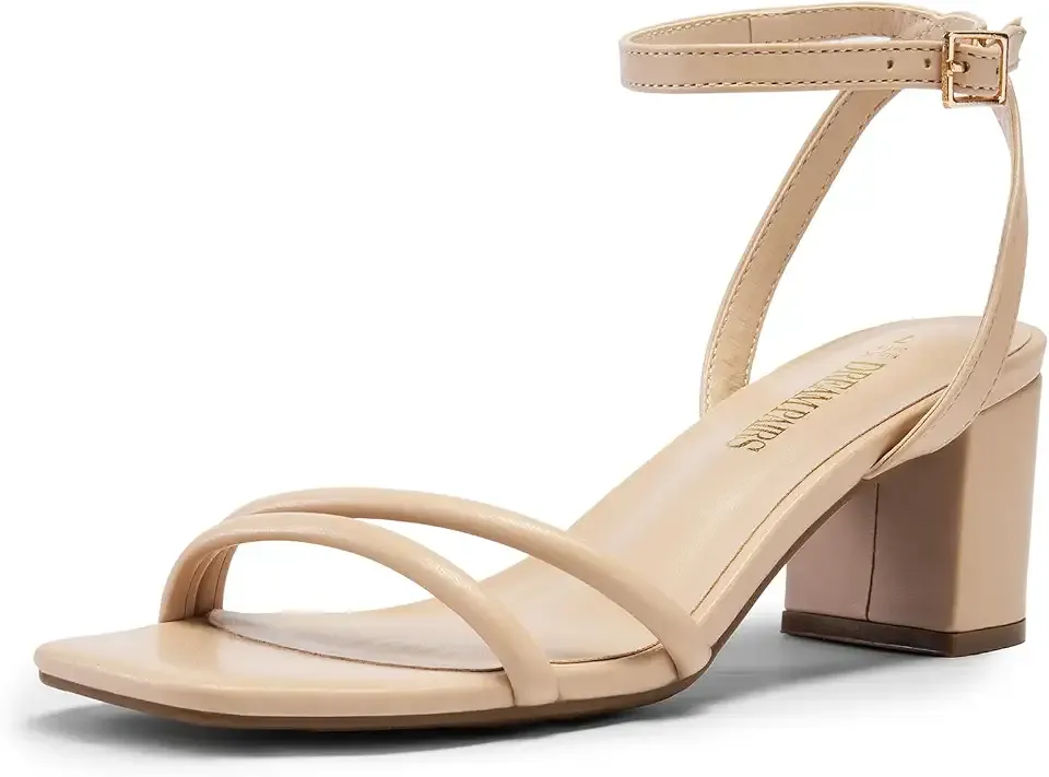 Women's Chunky Strappy Heels Square Open Toe Ankle Buckle Low Heels Sandals for Daily Wedding Party Dress