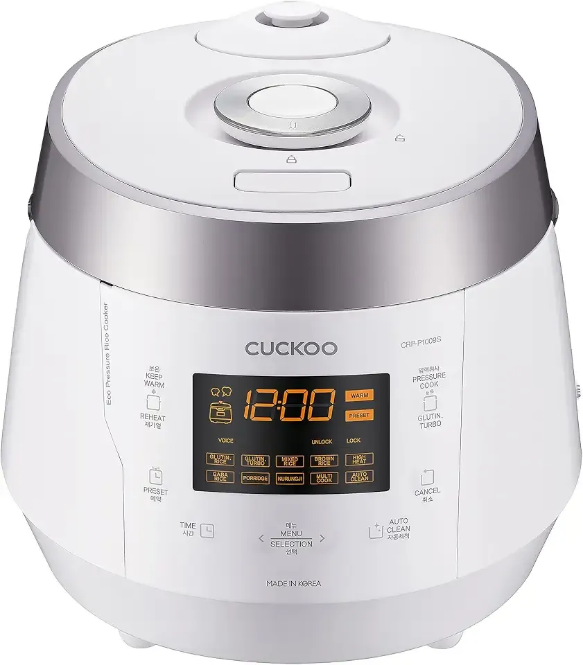 CUCKOO High Pressure Rice Cooker, 20-Cup Cooked, White, CRP-P1009SW | Large 10-Cup Uncooked Capacity, Nonstick Inner Pot, 14 Menus, 13-Hour Preset Timer, Steam Plate Included, Made in Korea