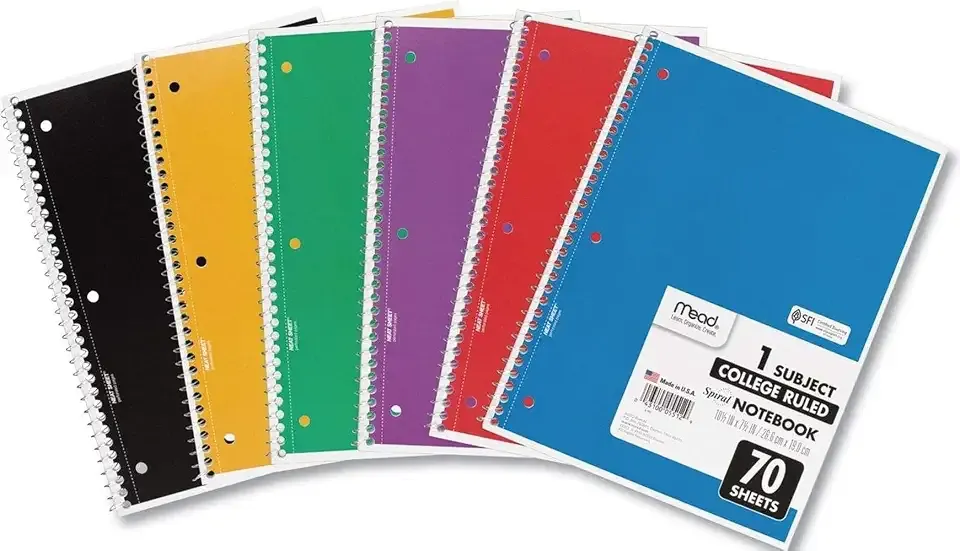 Mead Spiral Notebook, 1 Subject, College Ruled Paper, 7-1/2" x 10-1/2", 70 Sheets per Notebook, Colors Will Vary, 6 Pack (73065)
