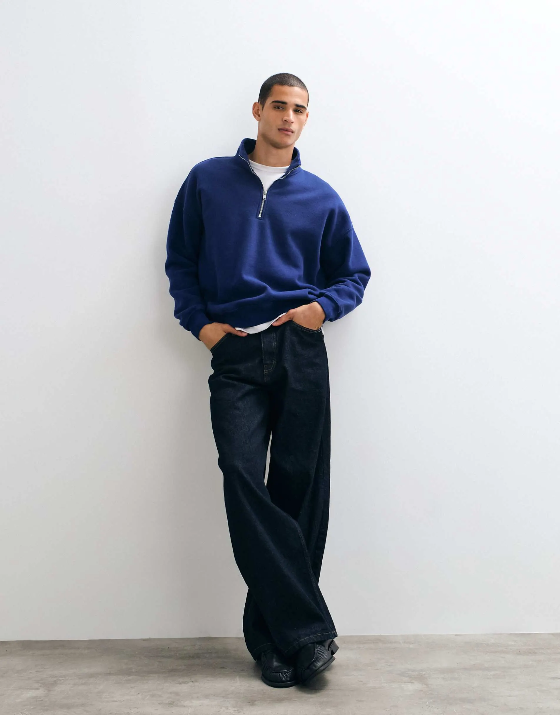 Abercrombie & Fitch essential 1/4 zip sweatshirt in blue
