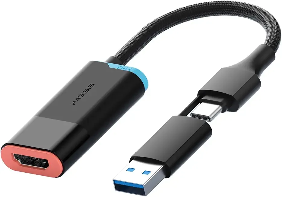 Hagibis 4K@60Hz Video Capture Card with 100W PD, HDMI to USB A/USB C Capture Cable 1080P@240fps RGB24 NV12 YUY2 MJPEG MS2130S for Quest 3 2 Pro VR Switch2 PS4/5 Live Broadcast, Gaming, Streaming