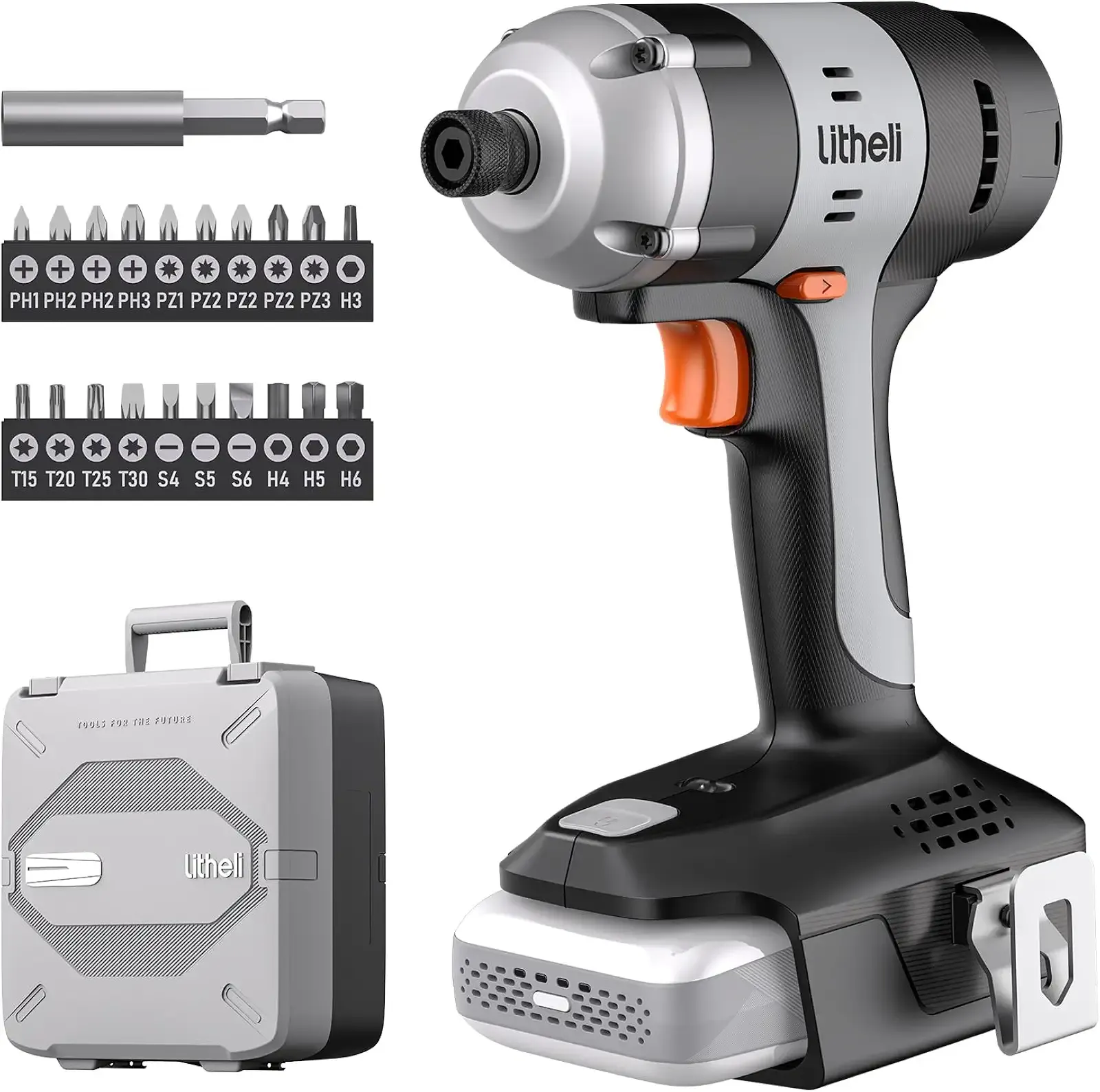 Litheli 20V Cordless Impact Driver Kit, 1593 in-lbs Max Torque, 1/4 in. Hex Power Drill/Driver Set with Battery