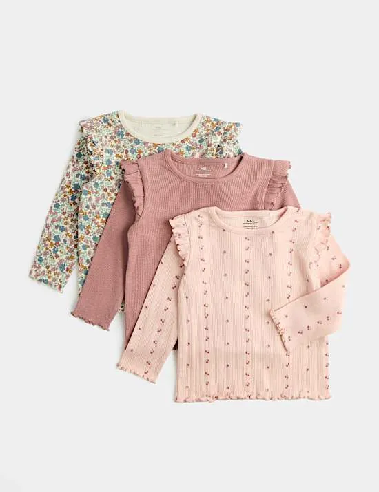 3er-Pack Jersey-Oberteile aus reiner Baumwolle mit Blümchendesign (0–5 Jahre)