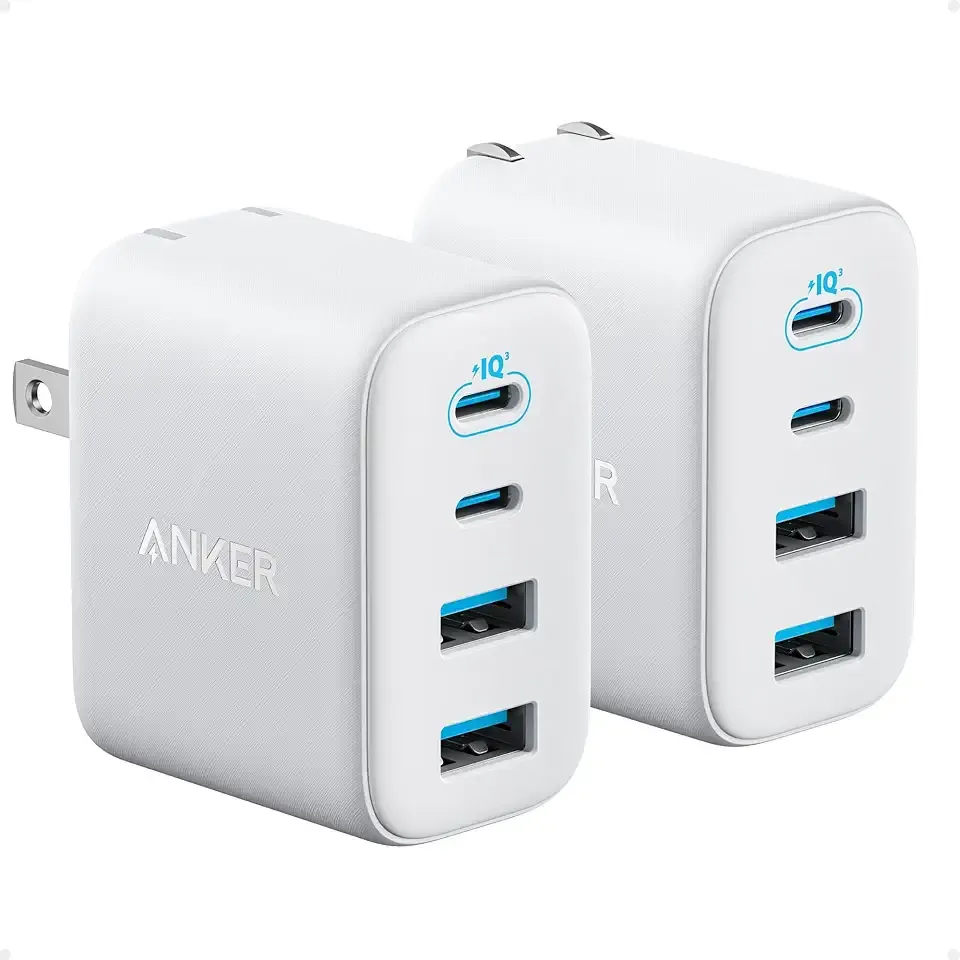 Anker Zolo USB C Charger Block, 2-Pack 4-Port Wall Adapter with 50W Max Output, 2 USB-C and 2 USB-A, Compact and Stable Design, for iPhone 17/16 Series, MacBook, iPad, Pixel, Galaxy, and More (White)