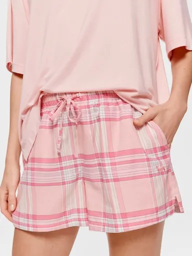 Pink Check 100% Soft Cotton Mid Short