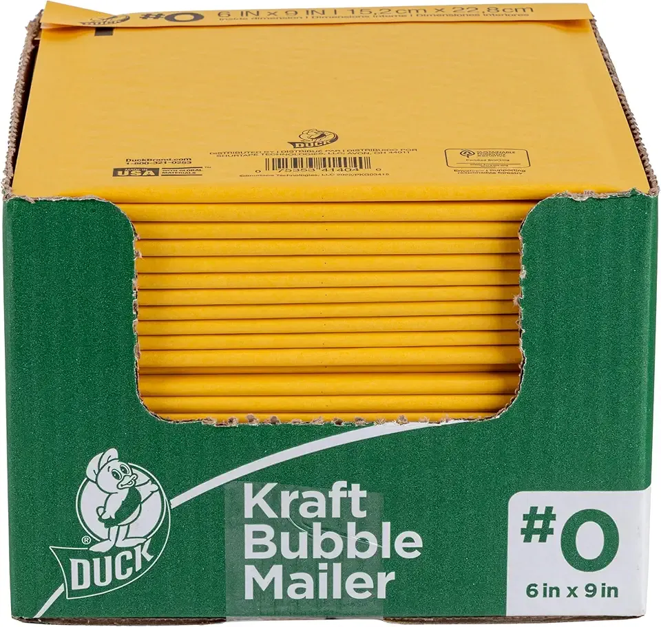 Duck Brand #0 Kraft Bubble Mailer, Manila, 6 inch x 9 inch, 25 Pack