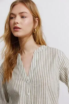 Camisa cuello mao efecto lino