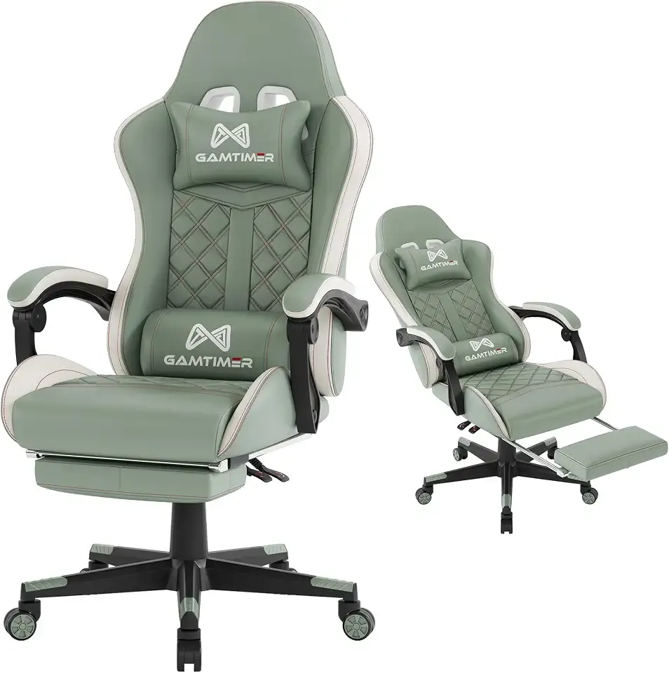 Gamtimer Gaming Chair, 400 LB Weight Capacity,with Pocket Spring Cushion | Ergonomic Backrest Office Chair,Leather, with Headrest and Lumbar Support, Footrest, Suitable for Adults(Green)