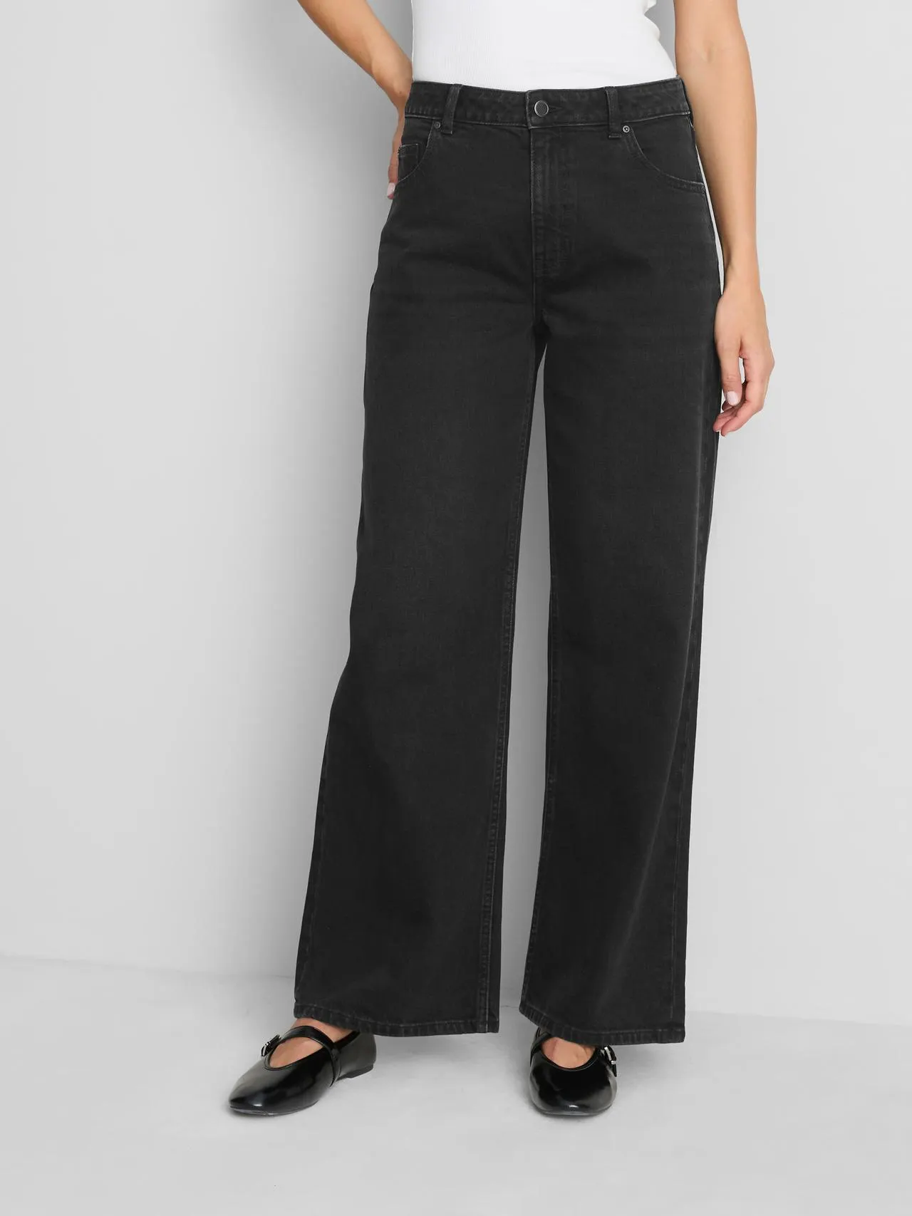 Jean large en denim de coton à taille mi-haute