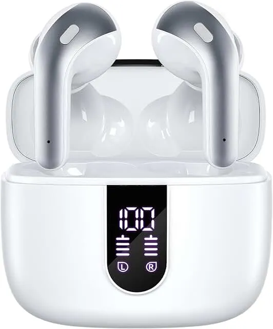 TAGRY Bluetooth Headphones True Wireless Earbuds 60H Playback LED Power Display Earphones with Wireless Charging Case IPX5 Waterproof in-Ear Ear buds with Mic for TV Smart Phone Laptop Computer Sports