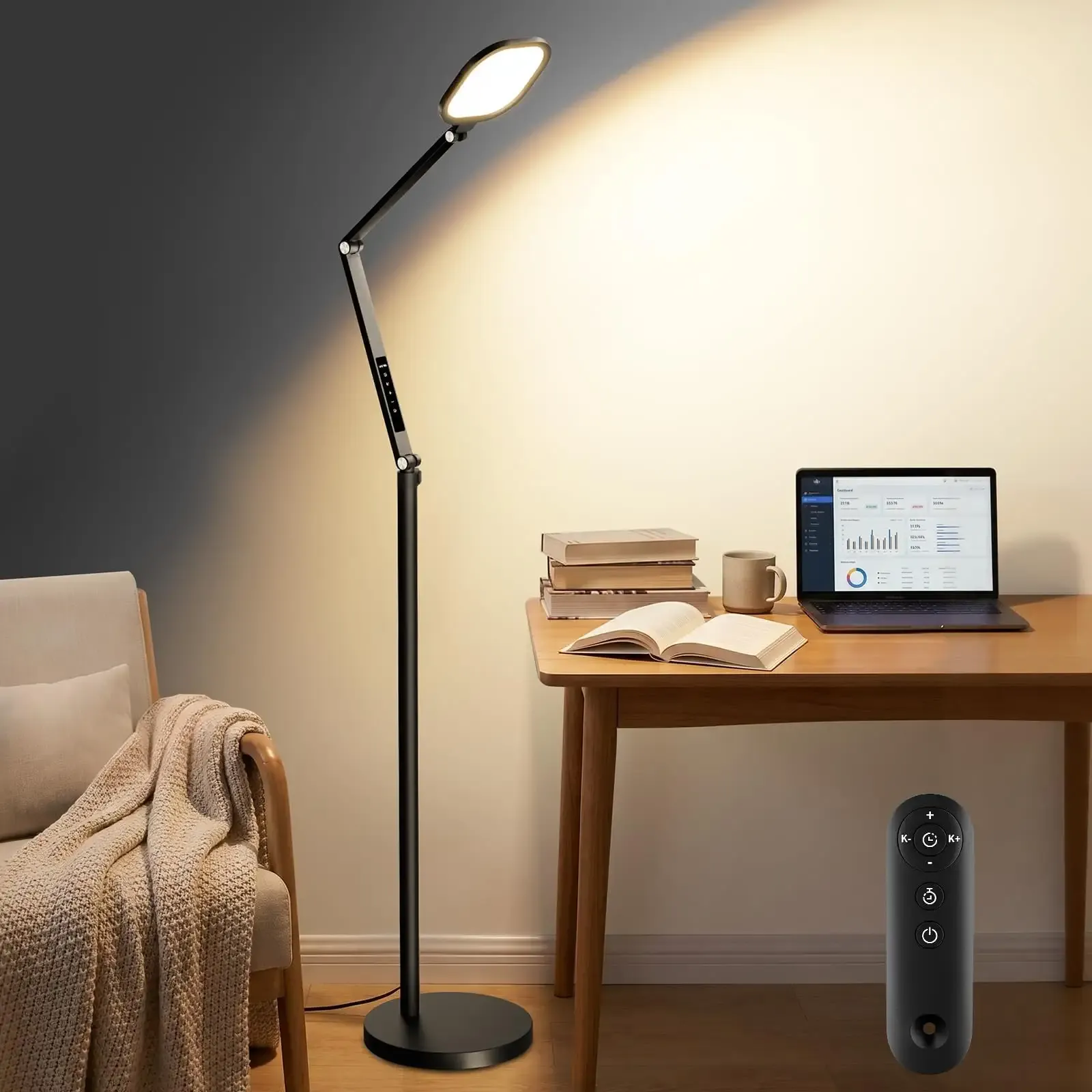 Eye-Care LED Floor Lamps, Remote, 69" Standing Reading Lamp, 30 Light Modes | Edge-Lit Tech, Remote&Touch, CRI 97, Dimmable, Flexible, Memory and 30&60 Timer, Mental Base for Home Office, Reading, Craft
