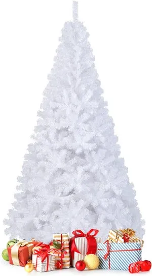 Árbol de Navidad Artificial Blanco de 210 cm con 950 Puntas de Rama PVC, Decoración Navideña Festiva con Soporte de Metal, con Nieve Blanco