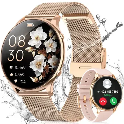 Smartwatch Damen 4.7mm ultradünn mit 120+ Sportmodi/Pulsuhr/Blutdruck,1,43″ AMOLED,SpO2/Schlafmonitor,Zyklus,Stressmessung,20 Tage Akku,P68,Geschenk