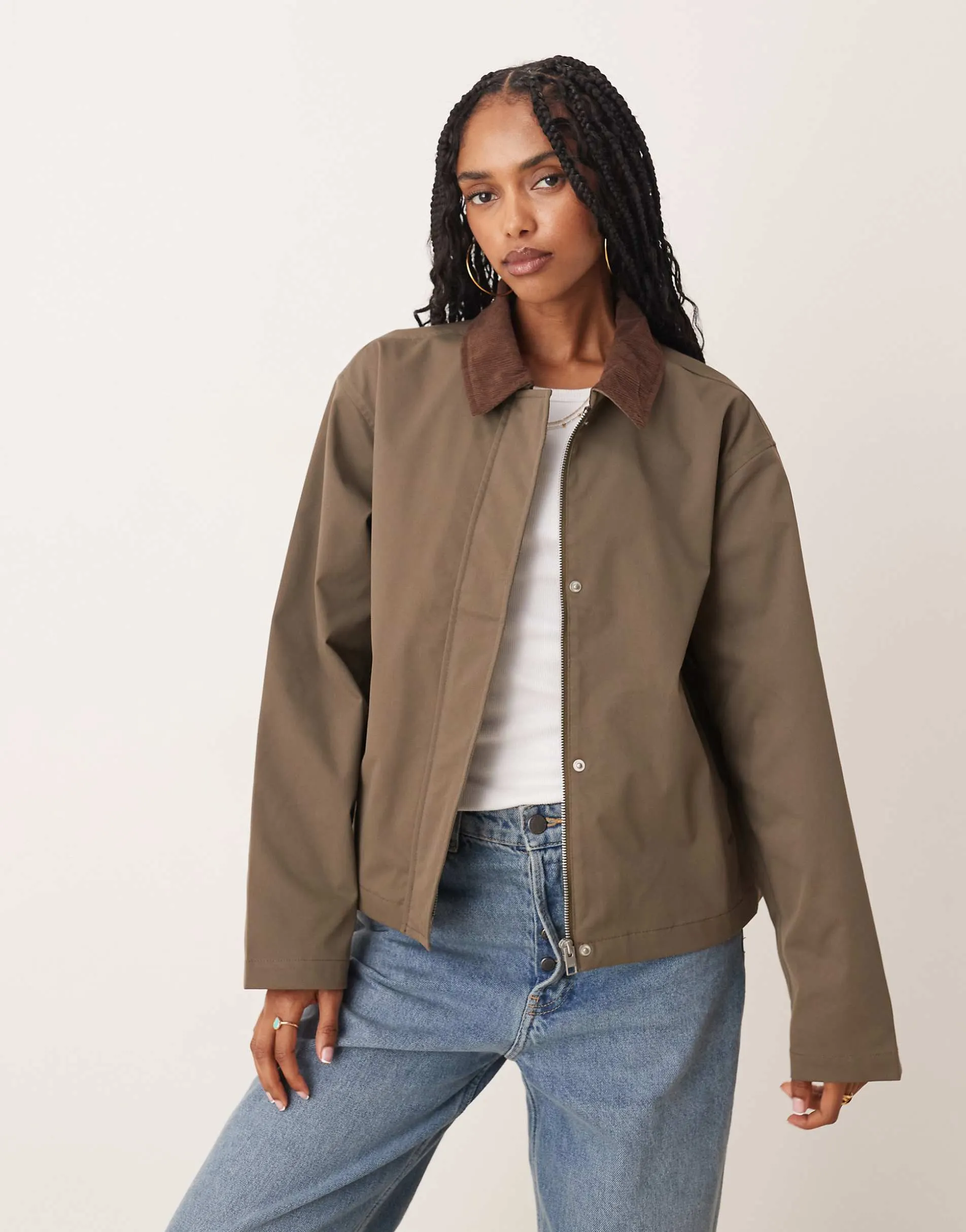 JJXX workwear barn jacket in brown with cord collar