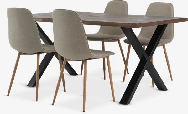 ROSLEV + BISTRUP ROSLEV L160 tafel donker eiken + 4 BISTRUP stoelen zand