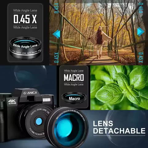 NBD 4K Digital Cameras for Photography 48MP Camera with Microphone 3-Color Filter Video Camera with Wide-Angle&Macro Lens