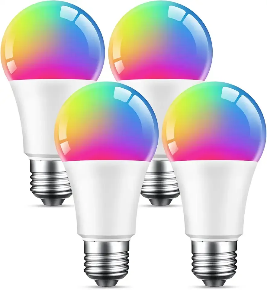 Wi-Fi Smart Light Bulb(RGB+W) 4 Pack, Full Color Changing Light Bulb-Compatible with Alexa and Google Assistant