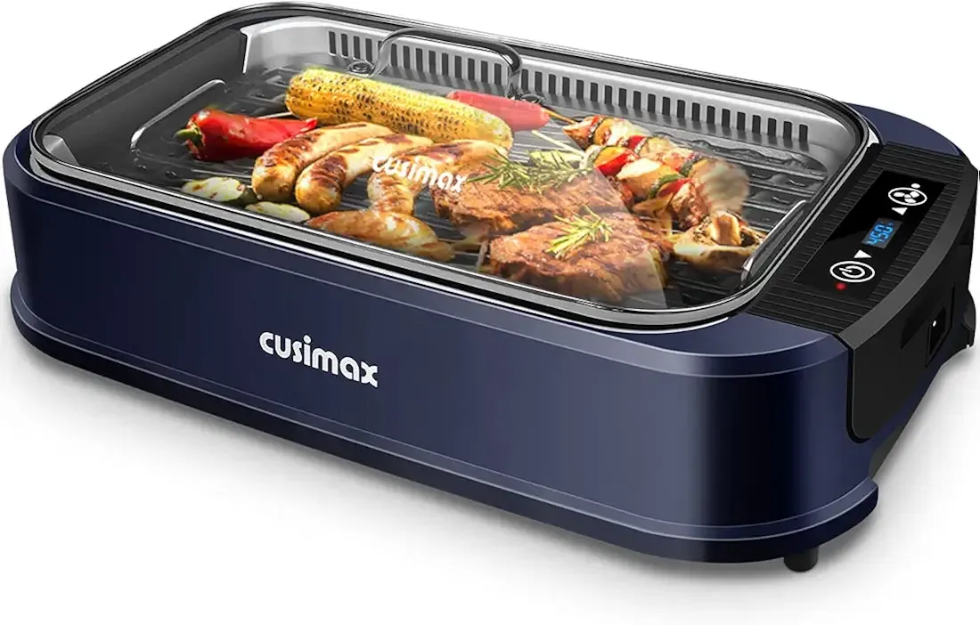 Indoor Grill CUSIMAX Electric Smokeless Grill Portable Korean BBQ with Turbo Smoke Extractor Technology, Non-stick Removable Plate, Tempered Glass Lid, Great for Party(Single Plate)