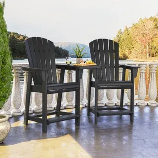 Polywood Portside 3-piece Outdoor Patio Shellback Counter Chair Set with Connecting Table