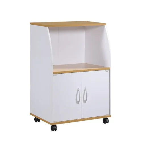 PRIVATE BRAND UNBRANDED Compact Kitchen Cart with Microwave Shelf, Utensil Drawer, Interior Cabinet Storage Space and Locking Wheels, White
